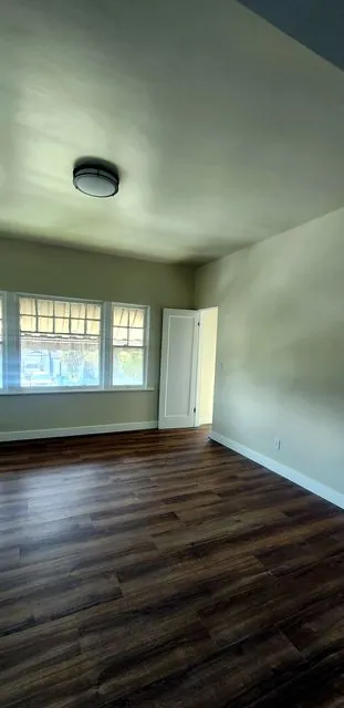 Empty room with new dark wood-look flooring